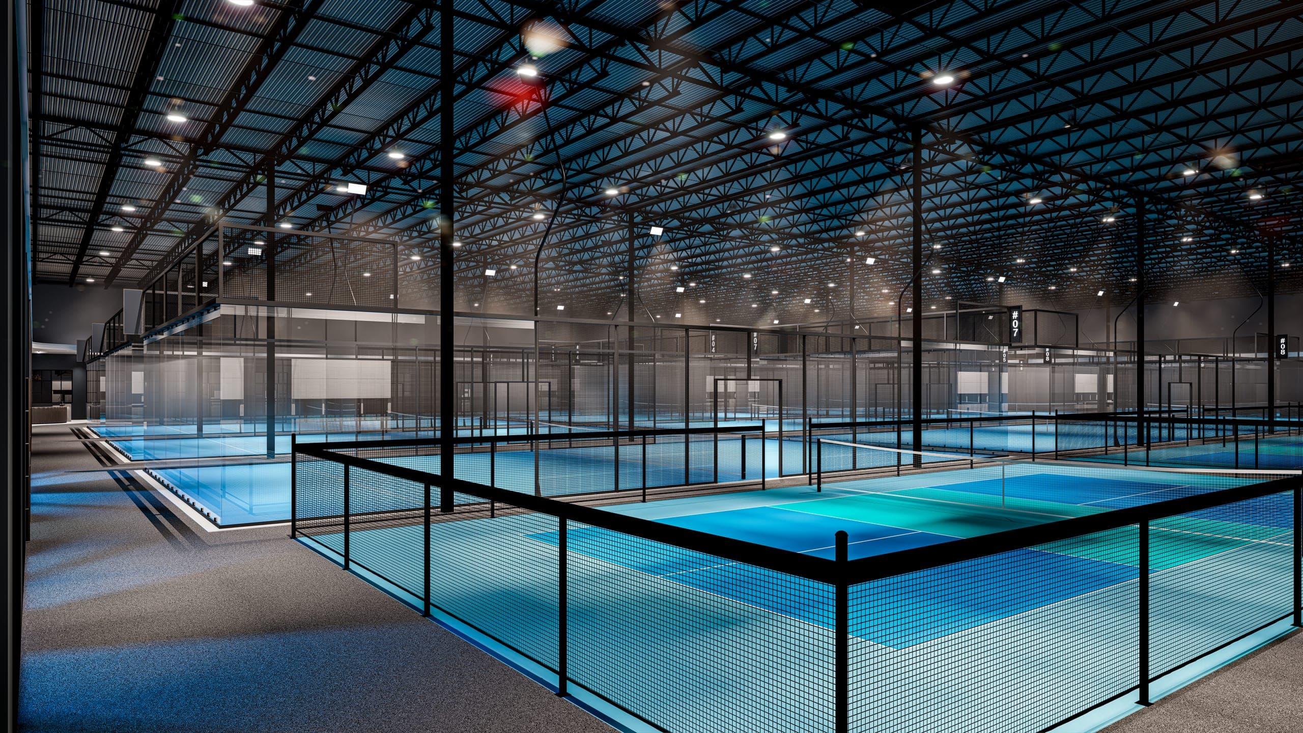 Row of professional padel courts